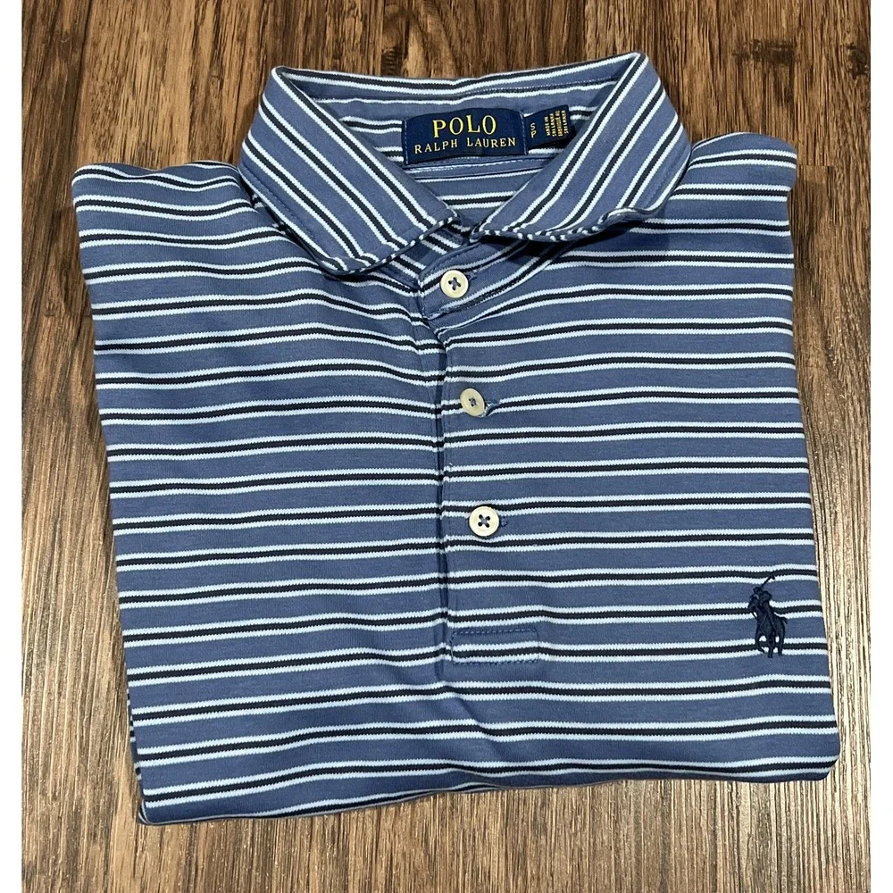 RALPH LAUREN Men's Blue Quarter Button Polo T-Shirt Size SP Great!!